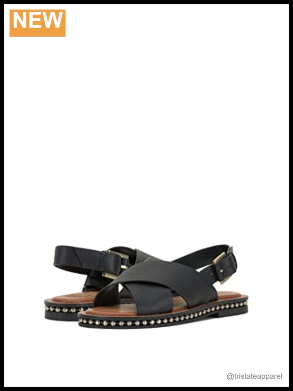 Leather Flat Sandal Buckle Closure Slide Slingback Open Toe Padded Casual